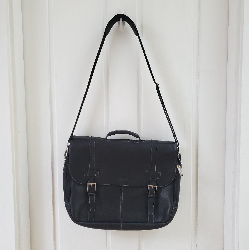 Like New Kenneth Cole Reaction Colombian Leather Flapover Laptop Bag - Brown